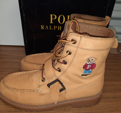 Ralph Lauren Polo Boots HI II Ranger Bear Cashew Youth Size 4 1 2 Box RARE