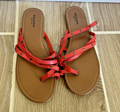 Arizona Jeans Co Glori Strap Sandals Red Coral Embellished Women s Size 11