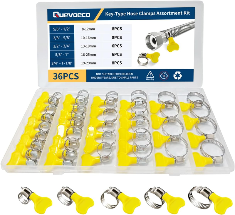 36-Piece Adjustable Hose Clamp Kit, 304 Stainless Steel Butterfly Key Clamps 8-2