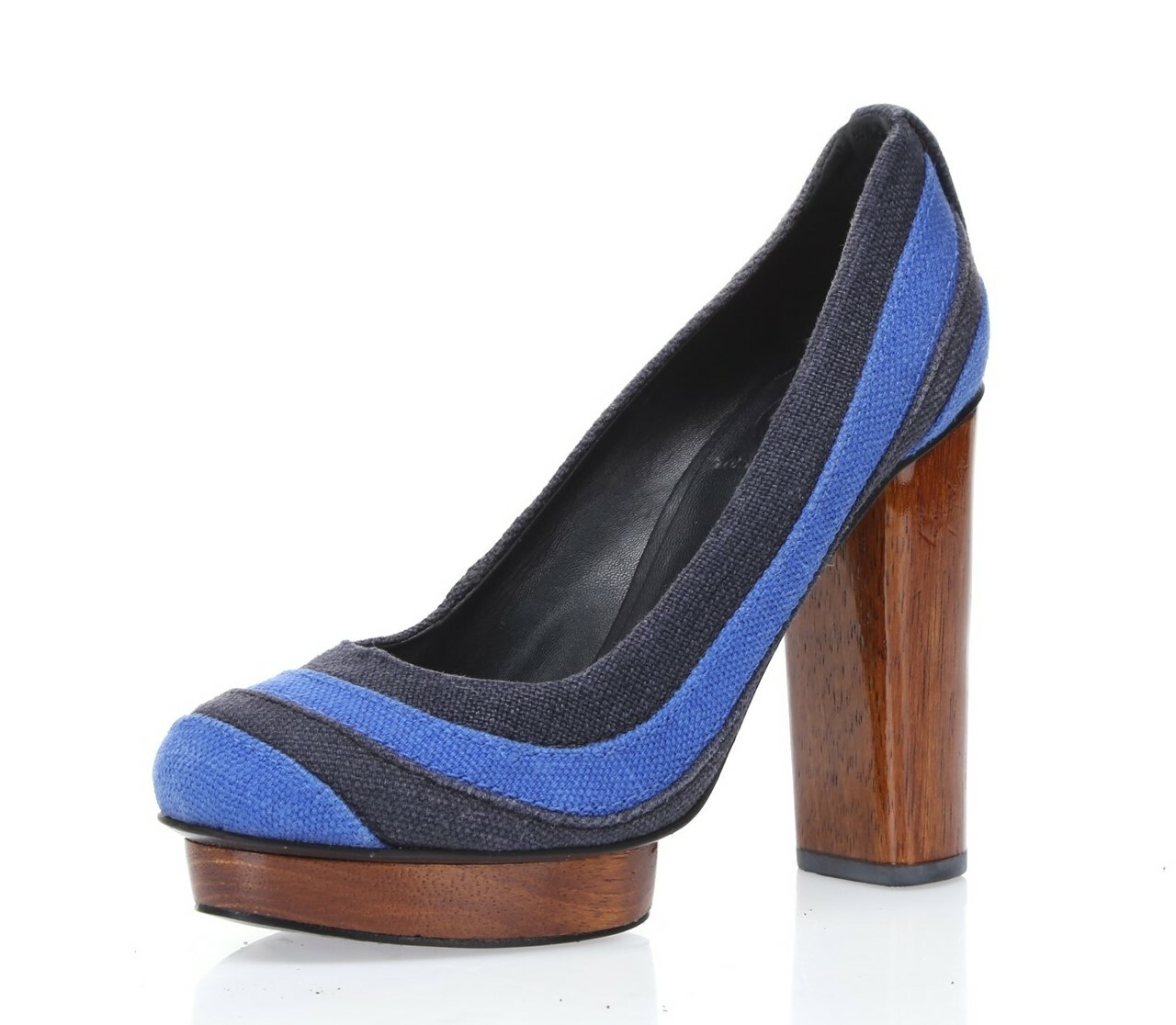 Tory Burch Joelle navy blue fabric striped platform heels sz. 5 M