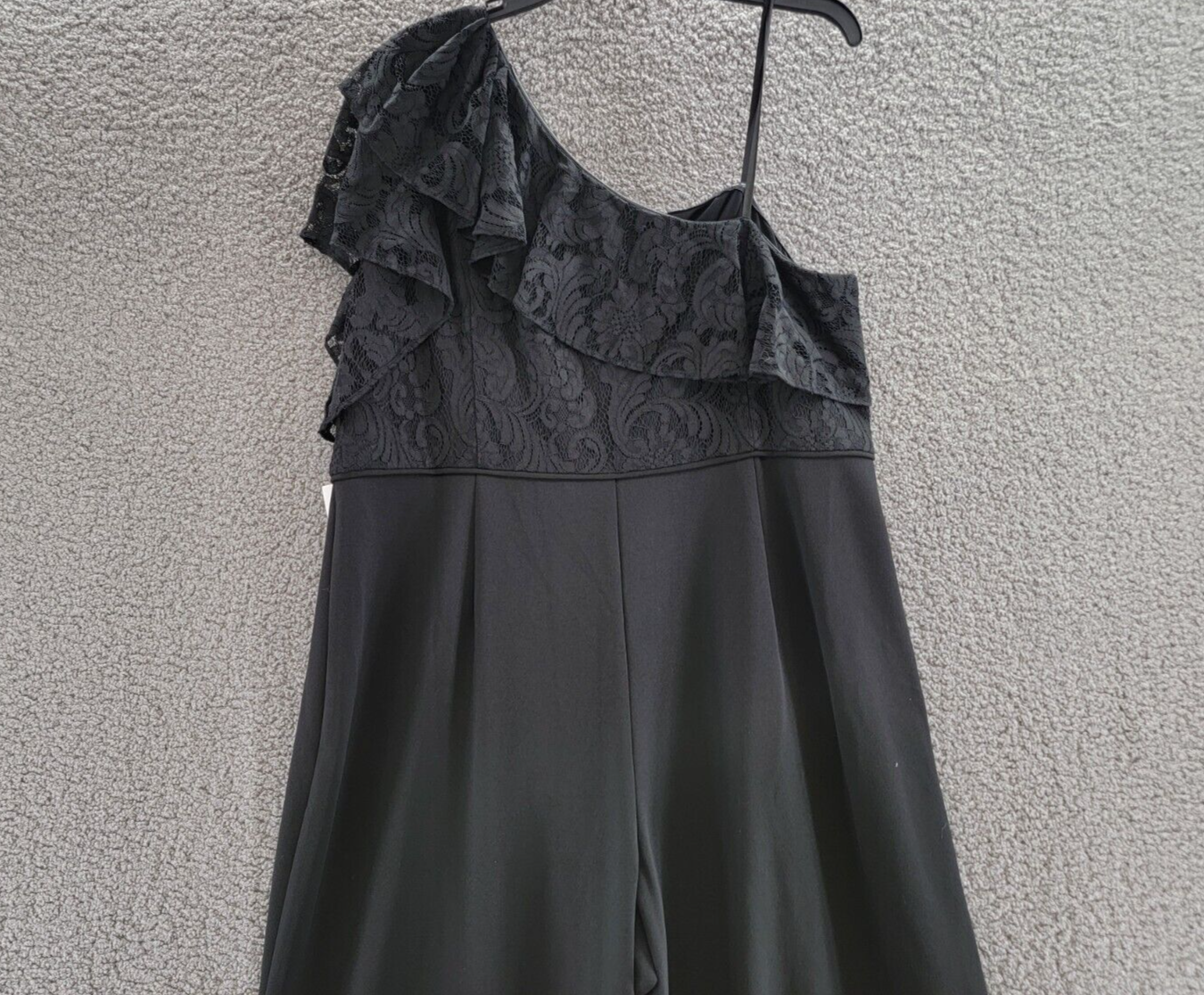 Adrianna Papell Plus Lace Trimmed Crepe Jumpsuit Women's 22W Black Zip Closure - Picture 13 of 19