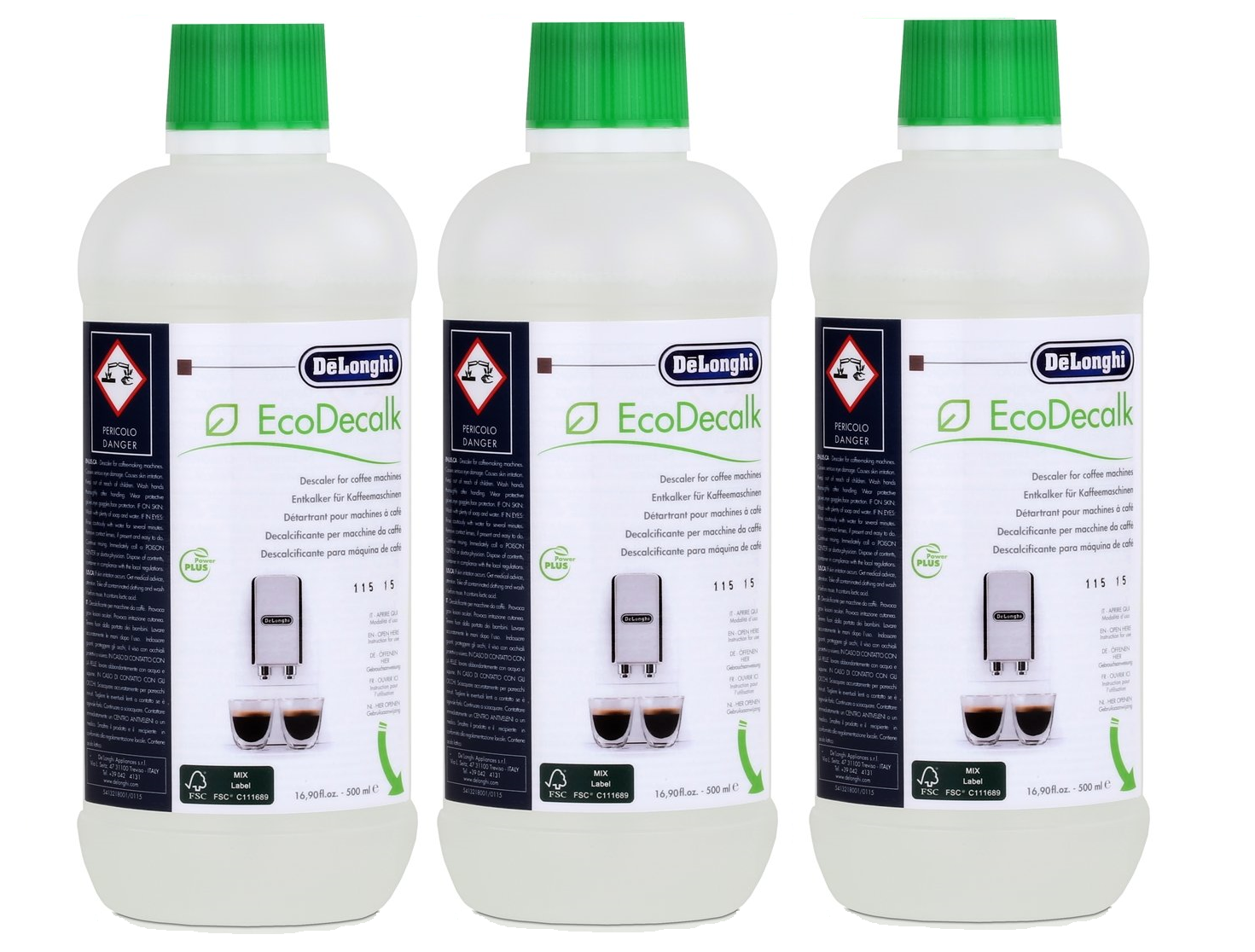 3x DeLonghi SER 3018 DLSC500 EcoDecalk Entkalker für Kaffeevollautomaten 500ml