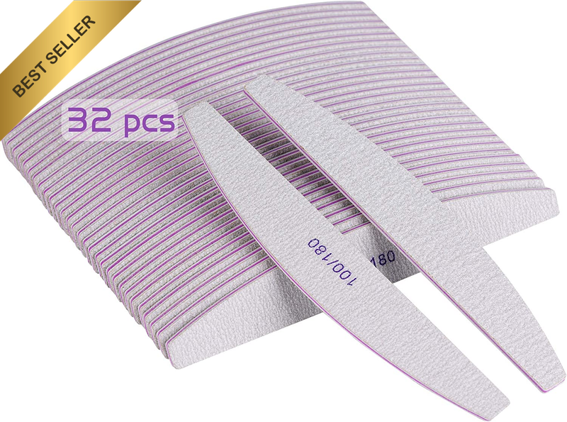 32 Pcs Nail Files 100/180 Grit Nail Buffering Files for Poly Nail Extension Gel