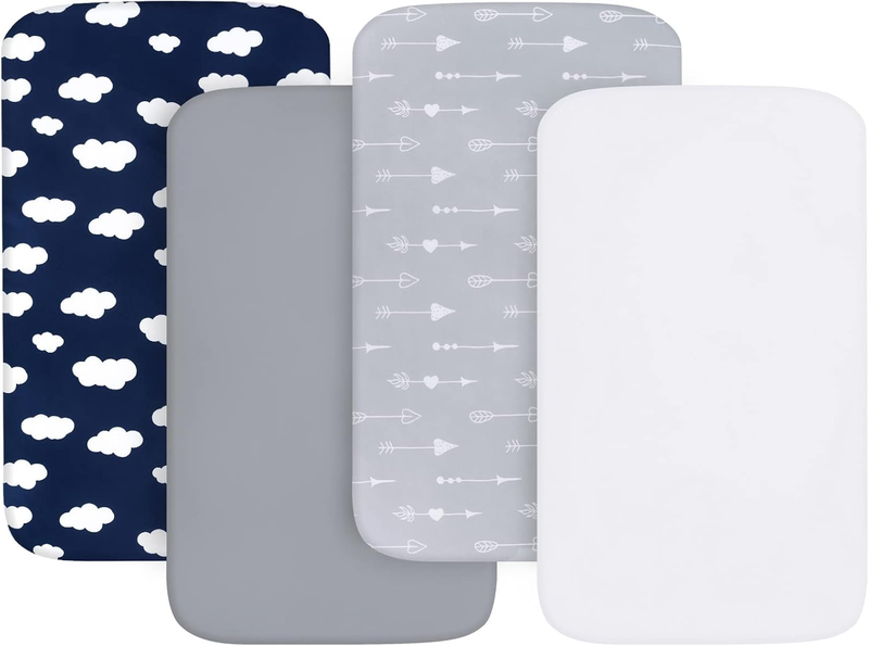 Bassinet Fitted Sheet(33" x 20"), 4 Pack for Most Bedside Sleeper Bassinet, Bass