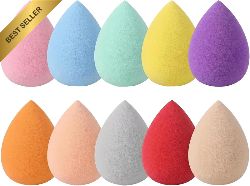 Colorful 10 Pack Egg Shaped Cosmetic Sponge Mixture - Non Latex Beauty Sponge fo
