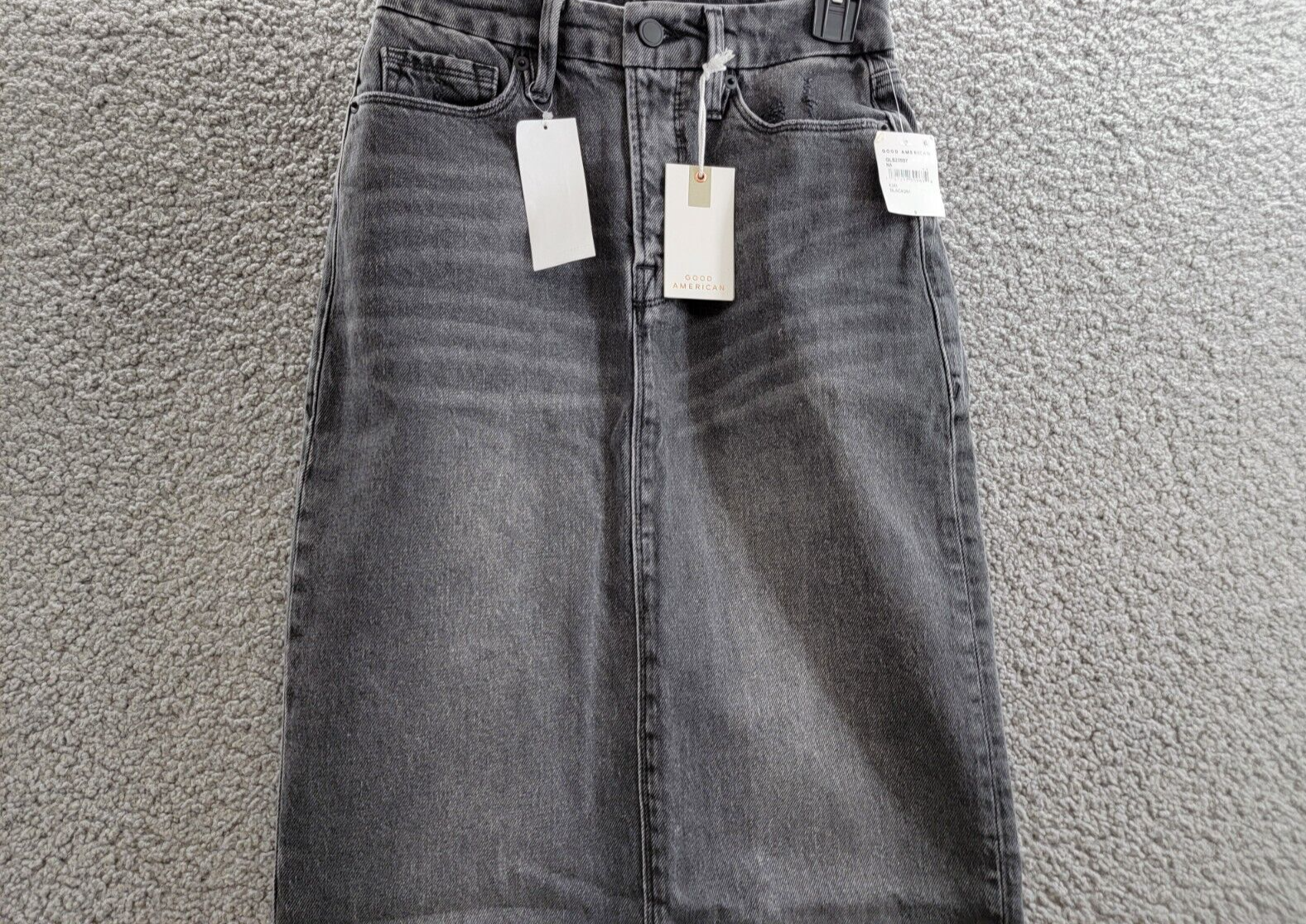 Good American Denim Tube Maxi Skirt Women's 0/25 Black Faded Button Zip Closure - Picture 3 of 16