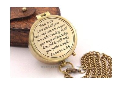 Rii Brand Brass Golden Color Compass with Imprinted Case Eng