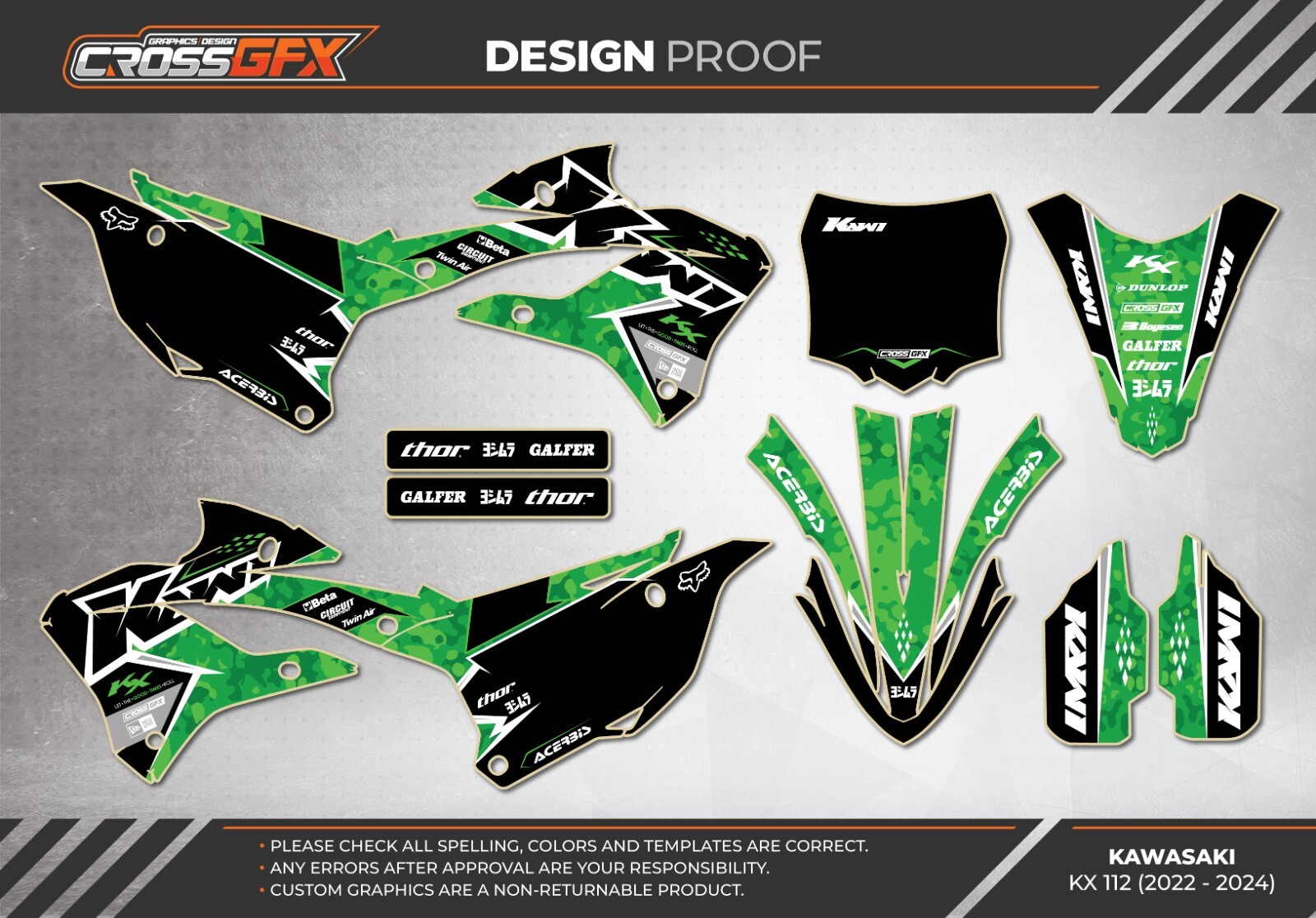 2022 2023 2024 KX 112 Graphics Kit for Kawasaki KX112 112KX