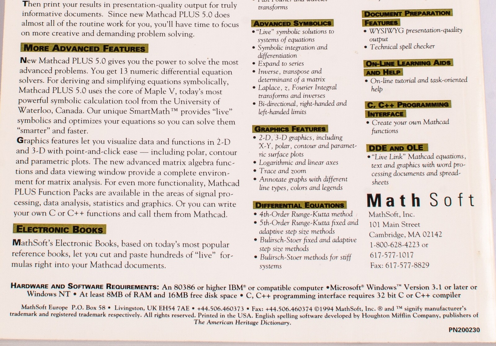 MathSoft Mathcad 5.0+ 5.0 Plus 5 v5.0 v5 - 5 floppy disks and manual - VTG RARE