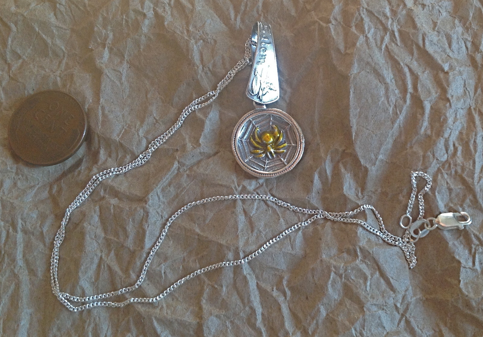 Salem Witch souvenir spider web Sterling Silver Vintage 18