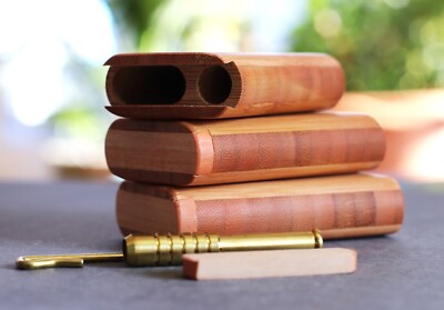 3'' Bamboo Dugout & One Hitter Pipe- American Crafted Stash Box w/ Slider Lid