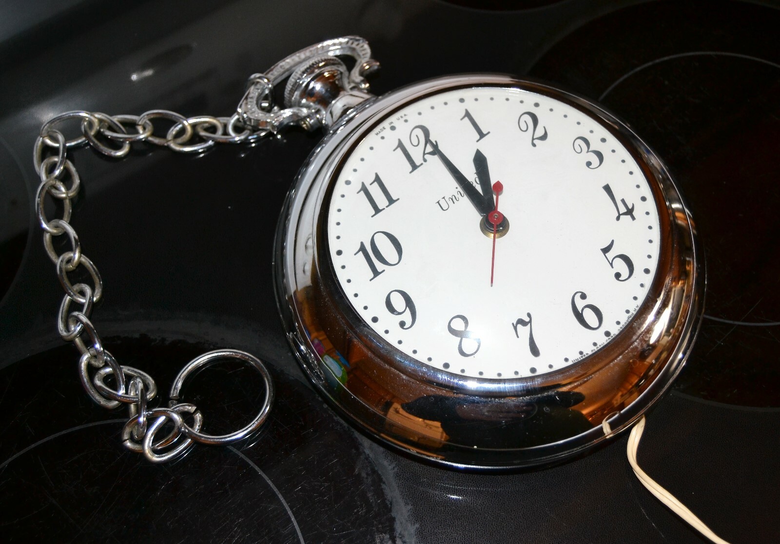 Vintage Mid Century ART DECO Chrome United Pocket Watch Wall Clock #370      t3