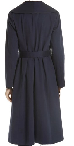 Pre-owned Eileen Fisher Large $498  Midnight Organic Cotton Twill Wide Collar Long Coat