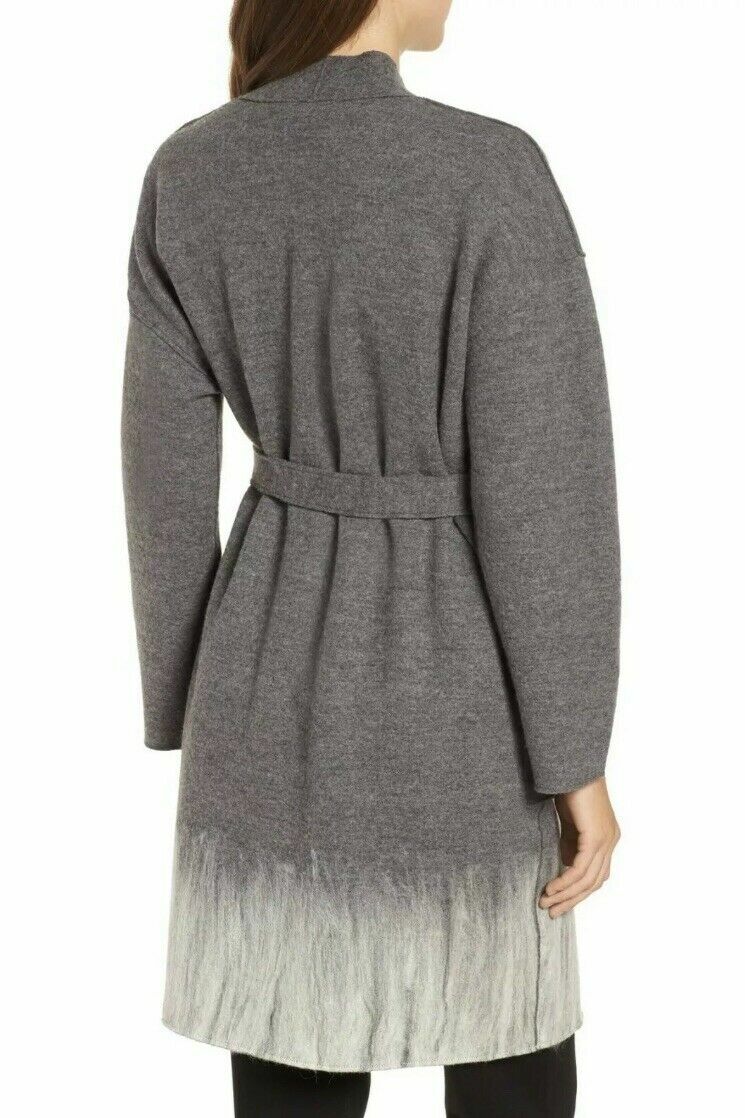 Pre-owned Eileen Fisher $498  Boiled Wool Mohair Ash/soft White Kimono Coat L / Xl