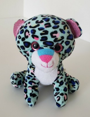 MGS Group Plush Aqua Spotted Leopard Cat, Pink Ears and Eyes, 7'', 2015