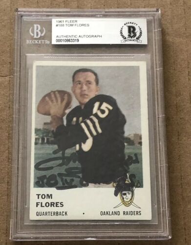 Tom Flores Signed 1961 Fleer Rookie Card W/Super Bowl Inscriptions Beckett Certi. rookie card picture