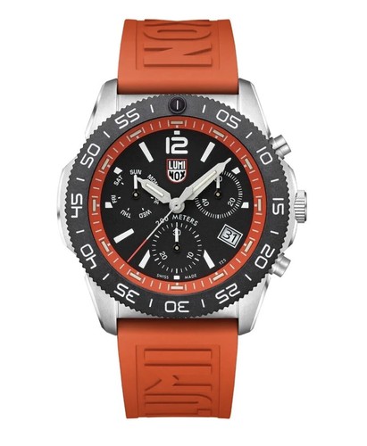 Pre-owned Luminox Pacific Diver Xs.3149 Chrono 44mm Orange Rubber Steel Quartz Men's Watch