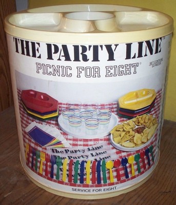 RARE VINTAGE COLLECTIBLE THE PARTY LINE PICNIC FOR EIGHT BUCKET BASKET UNIQUE