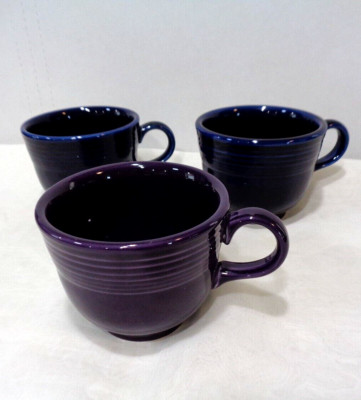 Lot Of Three (3) Post '86 Fiesta Teacups 2 Cobalts & 1 Plum NOS Small Flea Bites