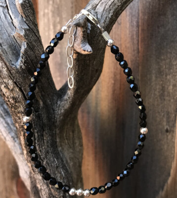 Sterling Silver and Jet Beaded Bracelet