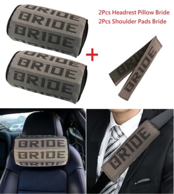 4Pcs BRIDE Gradation Fabric Neck Headrest Pillow & Shoulder Pads Seat Belt Cover