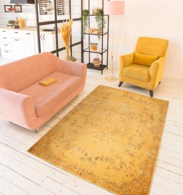 Turkish Mustard Yellow Rug, Oriental Ethnic Boho Rug, Perfect for Any Room