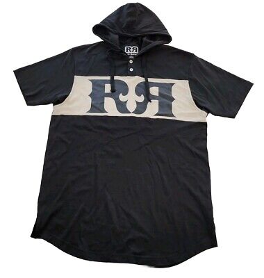 Rock Revival Men's Sz Large Graphic Henley Hoodie S/S Shirt Logo Colorblock