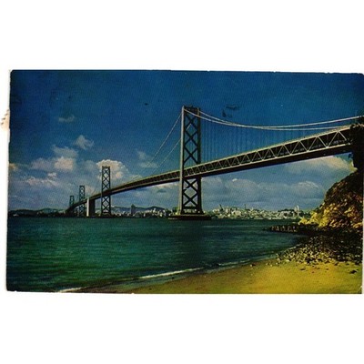 VTG 1952 San Francisco Bay Bridge Postcard Mike Roberts Chrome John Adams Stamp