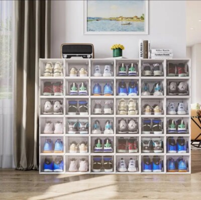 18Pcs Shoe Box Storage Organizer Stackable Sneaker Case Container White Protect