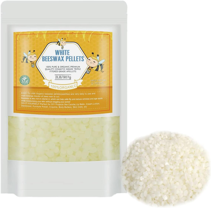 2 Lbs of Natural White Beeswax Pellets for Bulk Candle Making at Home