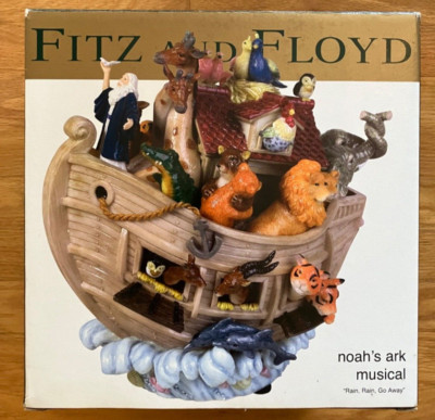 NIB Fitz and Floyd Noahs Ark Rain Rain Go Away Music Box In Original Excellent