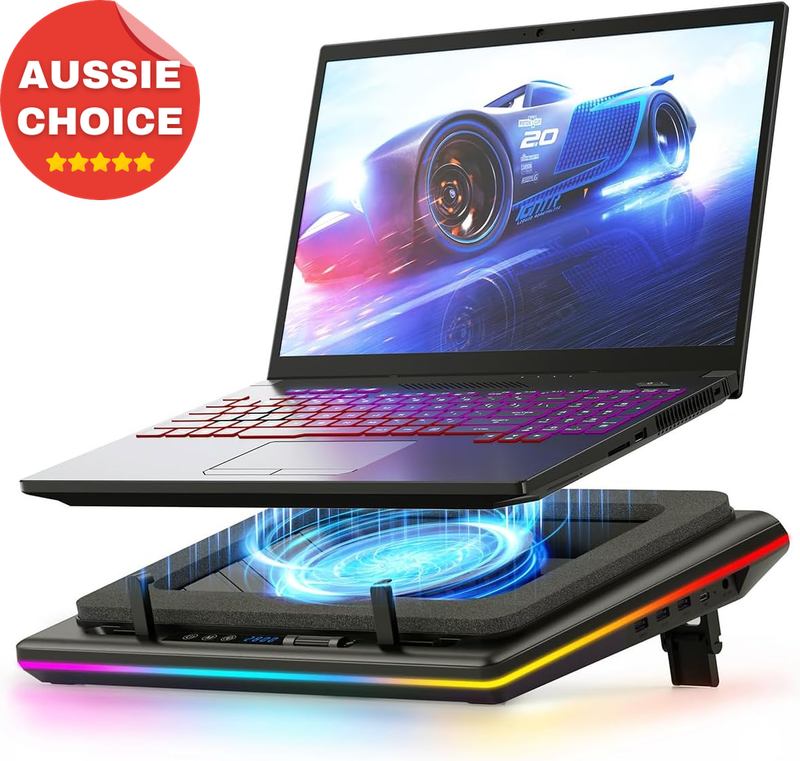 RGB Gaming Laptop Cooling Pad Turbofan Touch Control LCD 15-19In Black