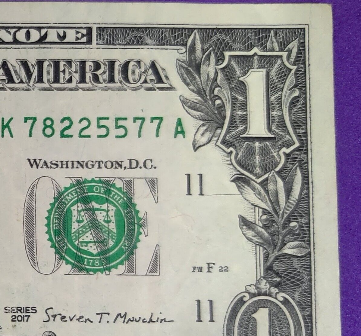 K 78225577 A__ THREE PAIRS - over ink 2s - Fancy Serial Number_ $1