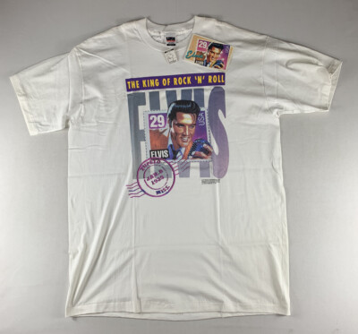 Vtg 1992 Elvis Presley Stamp USPS T-Shirt W/ Postcard XXXL Made In USA WHITE NWT