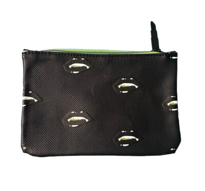 Ipsy New Black Green Vampire Makeup Bag, Black Lipstick Zipper Pull