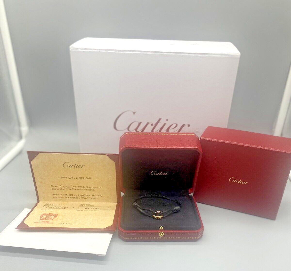 Cartier Trinity Black Silk Cord Bracelet 18k Yellow, Rose, W