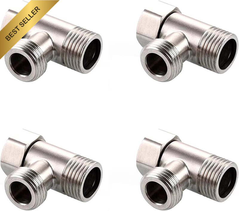 4 Pack T Valve Adapter Bidet, 3 Way Diverter Valve G1/2 T-Adapter, 304 Stainless