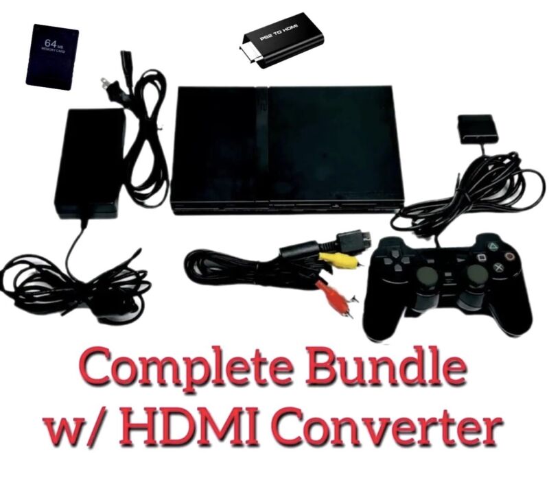 TESTED PlayStation 2 PS2 Slim BUNDLE Lot w/HDMI Converter Adapter/Memory Card VG