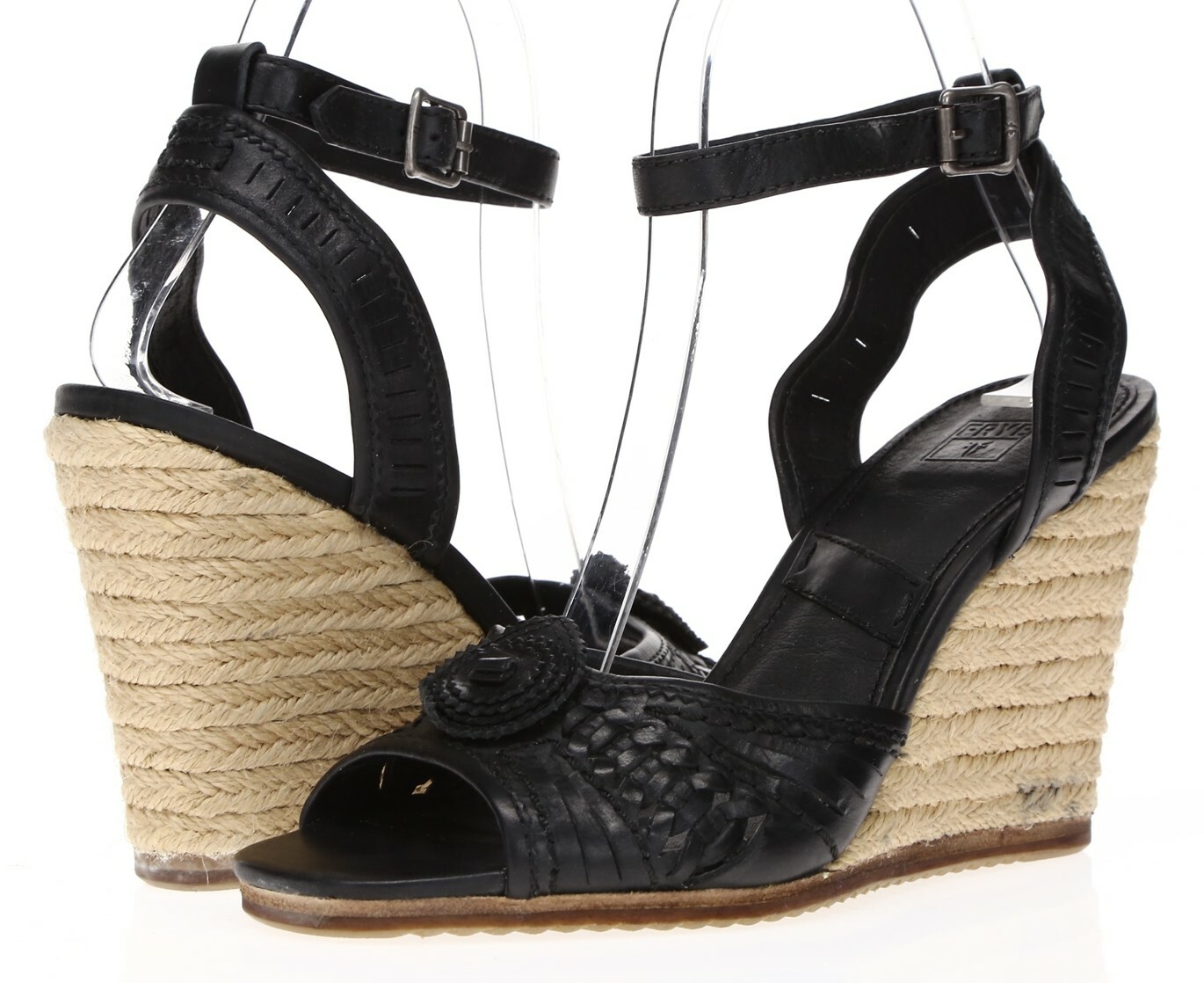 FRYE Womens 'Patricia - Concho' Black Leather Wedge Sandals Sz 8 M