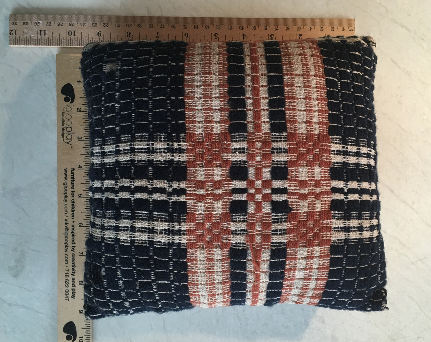 Single Large Vintage Americana Woolen Plaid Jacquard Weave Textile Pin Cushion