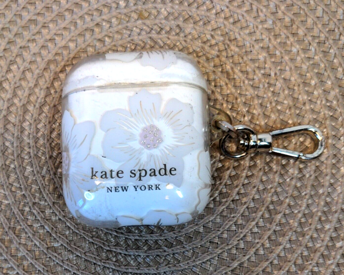 Apple Airpods Charging Case Only w/ Kate Spade Glitter Flower Cover - Works