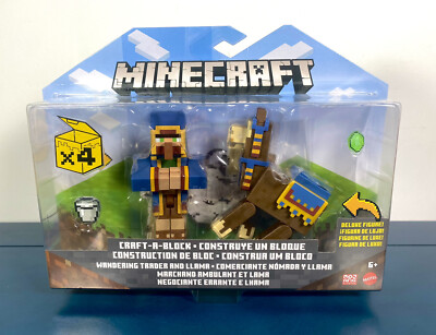 2021 Minecraft Craft-A-Block Figure 2-Pack: WANDERING TRADER AND LLAMA