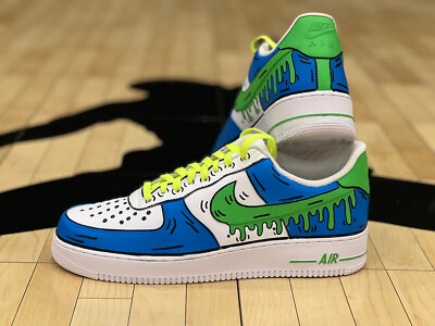 Nike Air Force 1 Custom Cartoon Superhero Graffiti Blue Green Neon Yellow Laces