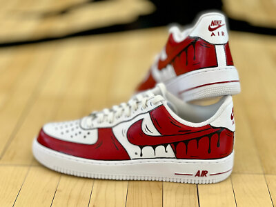 Nike Air Force 1 Custom Cartoon Superhero Graffiti Red Shoes Black Drip White