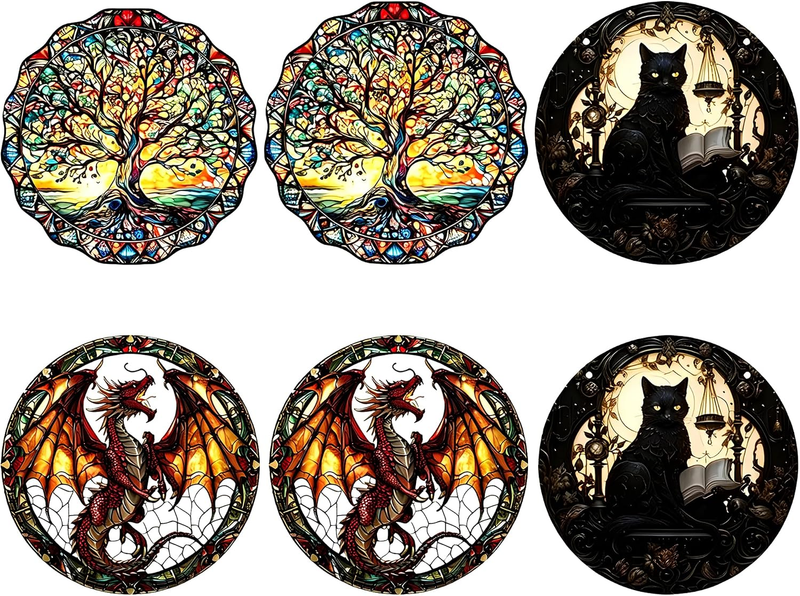 6Pcs Halloween Ornament, Stained Glass Ornament Acrylic - Vibrant Suncatcher for
