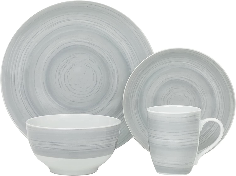 Grey Stone 16 Piece Dinnerware Set, Service for 4, Fiesta Dinnerware, Plates and