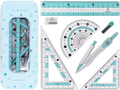 Geometry Set for Students, Math Protractor Compass with Rulers, Box of Protracto