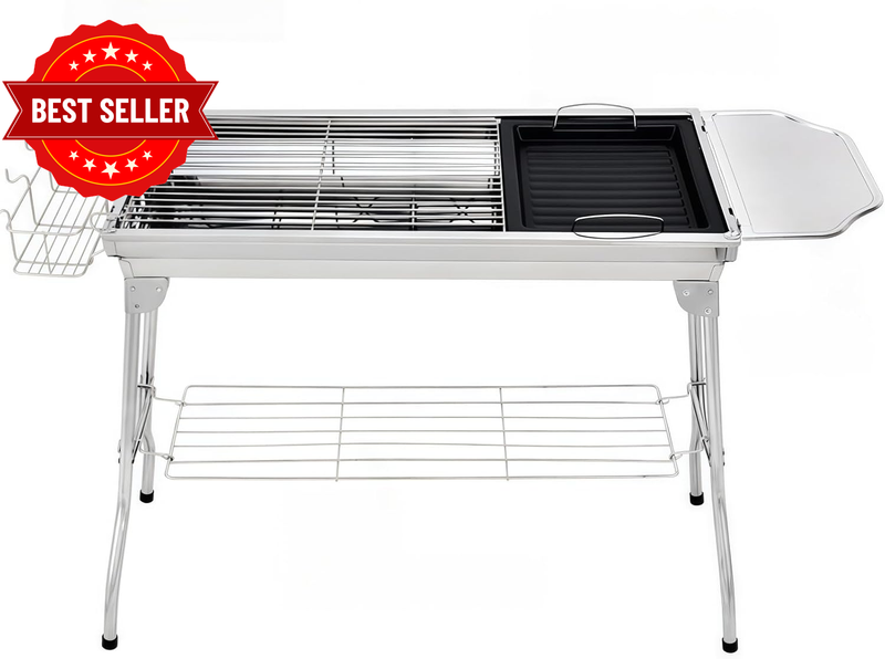 Portable Charcoal Hibachi Grill 430 Stainless Steel, 75×35Cm, Outdoor BBQ for Ca