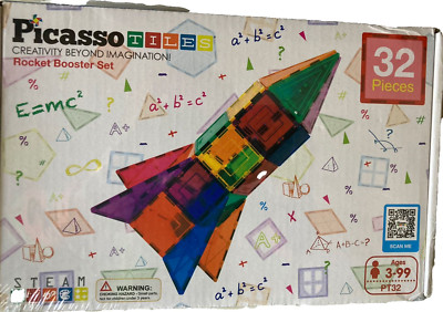 Picasso Tiles 32 Piece Magnetic Building Block Rocket Booster Theme Set NEW