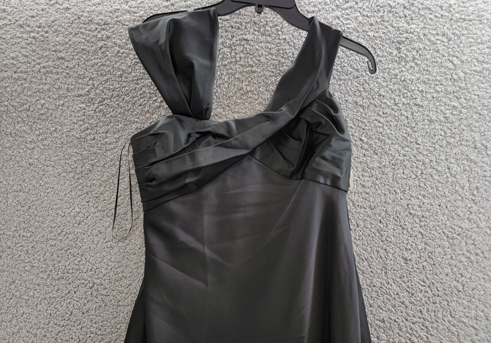 Lauren Ralph Lauren Asymmetric Satin A-Line Dress Women's 10 Black Zip Closure - Picture 3 of 16